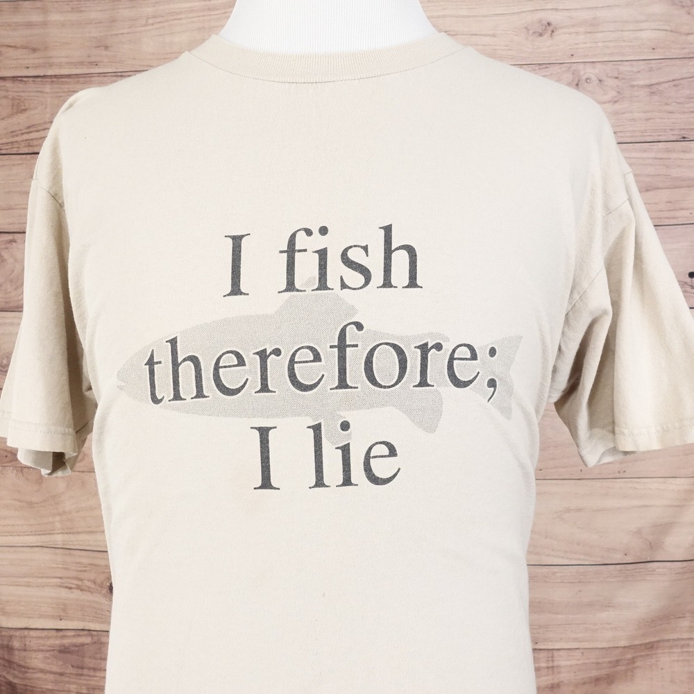 VINTAGE I FISH THEREFORE I LIRE HARD FISH DESIGNS HUMOR FUNNY TISHIRT XL Y2K 00s